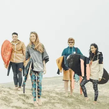Eco surf fashion clothing for women, men & kids group surfers with Picture Organic eco clothing and surfboards