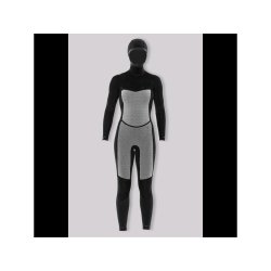 SISSTR Evolution 7 SEAS 6.5mm Eco Wetsuit Chest Zip Neopren mit Haube für Frauen Fullsuit schwarz